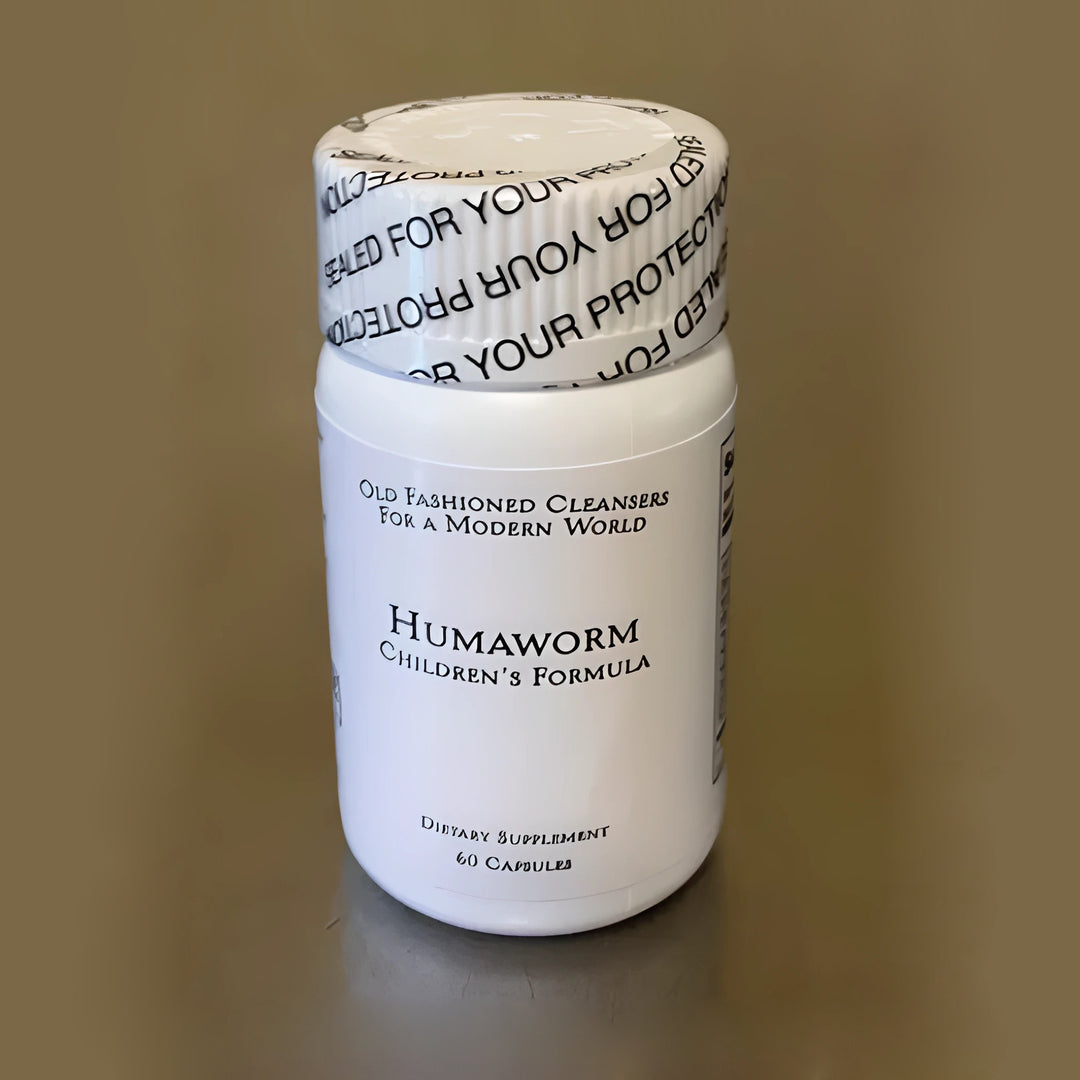 Image of bottle of 60 capsules of Humaworm Comprehensive 30 day herbal parasite cleanse for children