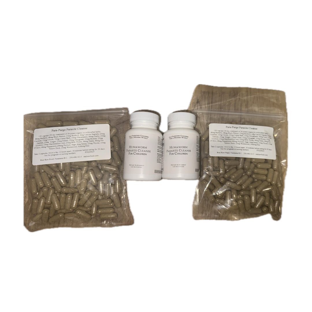 Image of Herbal Parasite Cleansing Family Package - 2 packages of Para-Purge for Adults & 2 bottles of Humaworm Children