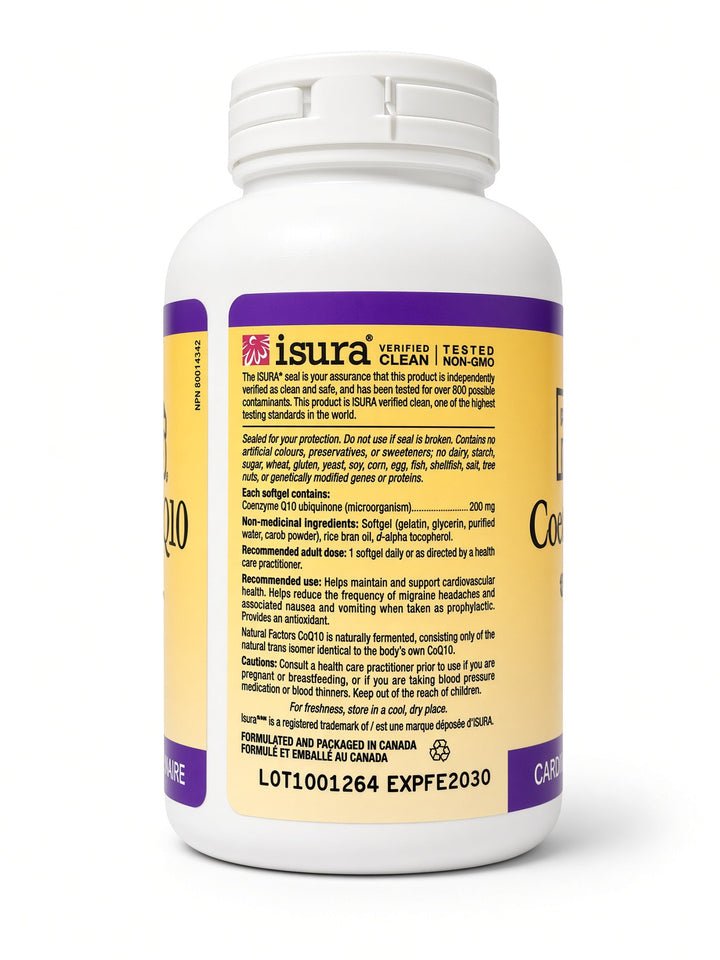 Natural Factors CoQ10 200 mg, 120 Softgels, 100% Natural, Supports Cardiovascular Health